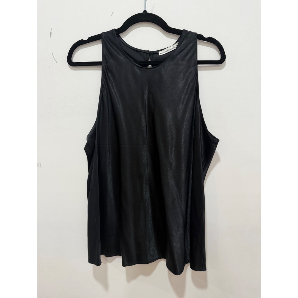 Abercrombie & Fitch Black Satin Keyhole Back Tank Top Blouse Large NWT